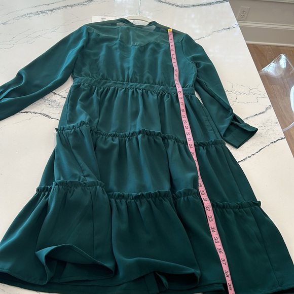 Calie Paris Green Ruffled Dress Sheer Scalloped Fabric At Chest sz.40 or M NWT - Picture 10 of 13